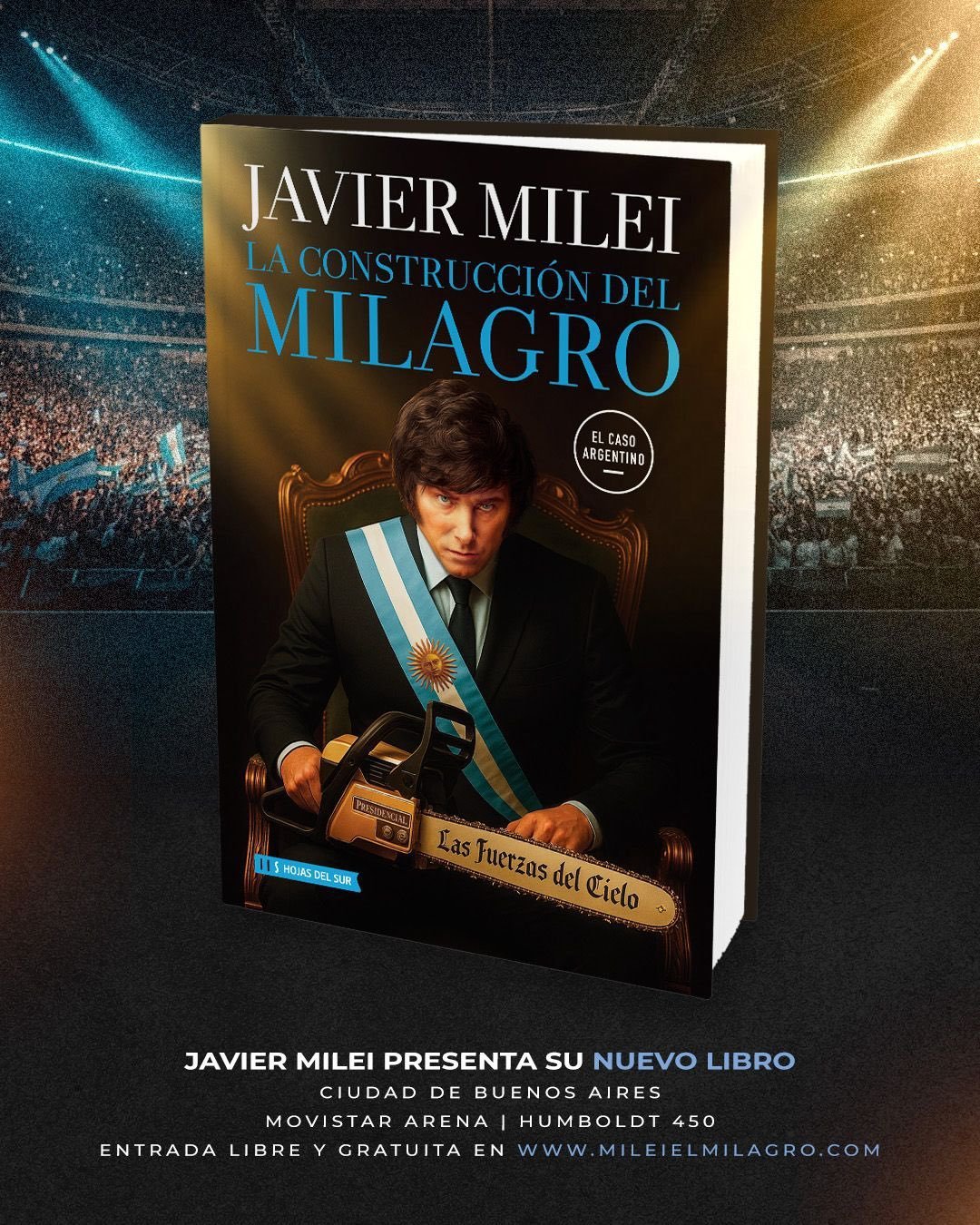 Javier Milei sube al escenario con su “banda presidencial” para lanzar su libro