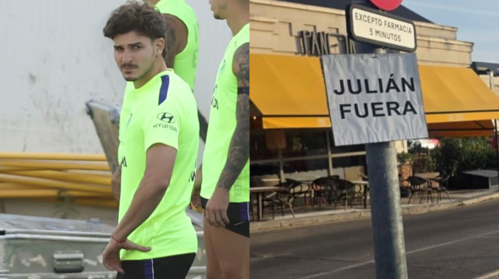 Aparecieron carteles de los hinchas del Atlético de Madrid contra Julián Álvarez