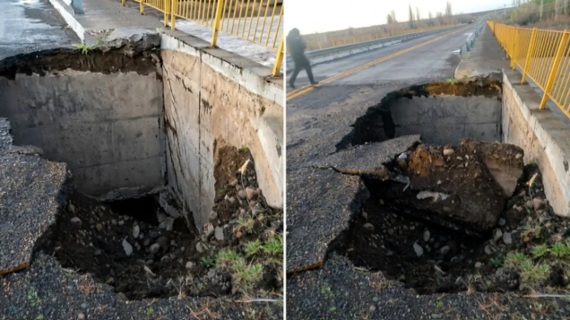 Daños en el Puente Codihue tras el temporal: piden circular con extrema precaución